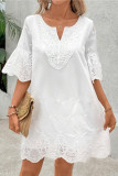 Embroidered Lace V-Neck Five Quarter Sleeve Dress