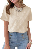 Round Neck Short Sleeved Embroidered Jacquard T-Shirt