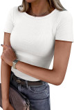 Slim Fit Round Neck Ribbed Short Sleeved T-Shirt