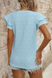 Solid Color V-Neck Hollow Short Sleeved T-Shirt