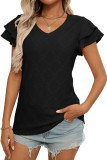 Solid Color V-Neck Hollow Short Sleeved T-Shirt