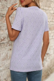 Jacquard Round Neck Short Sleeved Button T-Shirt