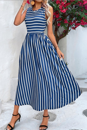 New Round Neck Striped Sleeveless Dress