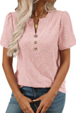 Jacquard Round Neck Short Sleeved Button T-Shirt