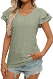 Solid Color V-Neck Hollow Short Sleeved T-Shirt