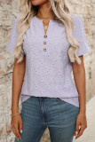 Jacquard Round Neck Short Sleeved Button T-Shirt