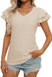 Solid Color V-Neck Hollow Short Sleeved T-Shirt