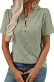 Jacquard Round Neck Short Sleeved Button T-Shirt