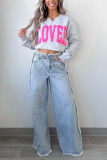 Wash Water Frayed Low Waist Straight Leg Jeans