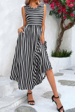 New Round Neck Striped Sleeveless Dress