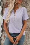 Jacquard Round Neck Short Sleeved Button T-Shirt