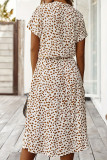 Printed V-Neck Button Short Sleeved Dress