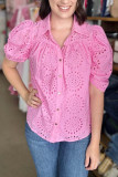 Embroidered Hollow Bubble Sleeve Lapel Shirt