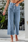 High Waisted Buckle Elastic Straight Leg Jeans