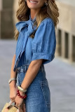 Solid Color Semi High Neck Short Sleeved Shirt