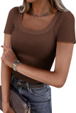 U-Neck Ribbed Short Sleeved T-Shirt