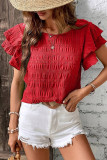Round Neck Lotus Leaf Short Sleeved Shirt