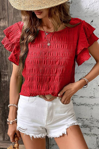 Round Neck Lotus Leaf Short Sleeved Shirt