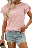 Solid Color Round Neck Short Sleeved Hollow T-Shirt