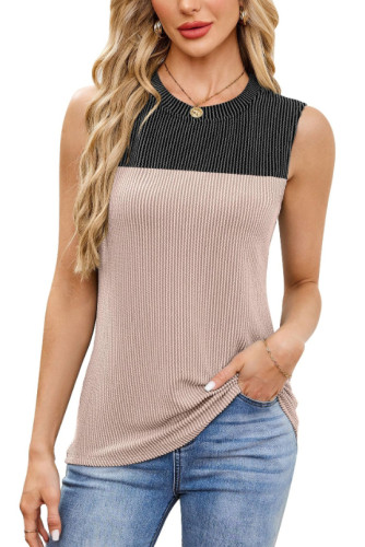 Casual Patchwork Contrasting Round Neck Sleeveless Vest