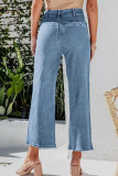 High Waisted Buckle Elastic Straight Leg Jeans