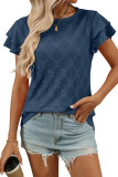 Solid Color Round Neck Short Sleeved Hollow T-Shirt