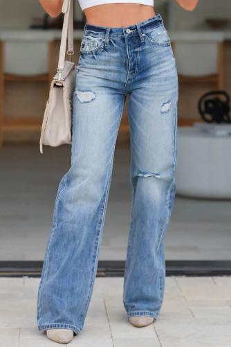 Loose High Waisted Straight Leg Ripped Jeans