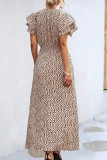 V-Neck Lace Up Slit Leopard Print Dress