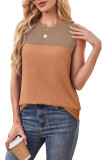 Casual Patchwork Contrasting Round Neck Sleeveless Vest