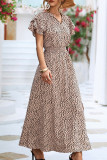V-Neck Lace Up Slit Leopard Print Dress