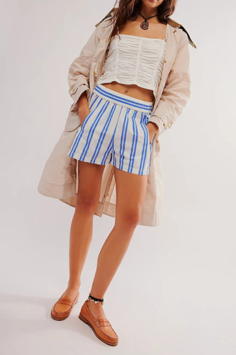 Striped Casual Elastic Pocket Beach Shorts