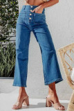 High Waisted Buckle Elastic Straight Leg Jeans