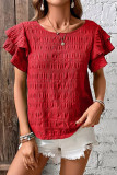 Round Neck Lotus Leaf Short Sleeved Shirt