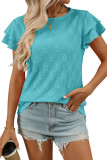 Solid Color Round Neck Short Sleeved Hollow T-Shirt