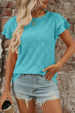 Solid Color Round Neck Short Sleeved Hollow T-Shirt