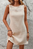 Solid Color Hollow Out Short Sleeved Dress
