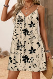 V-Neck Loose Print Suspender Dress