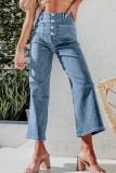 High Waisted Buckle Elastic Straight Leg Jeans