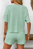 Striped Printed Short Sleeve Shirt Shorts Two-Piece Set