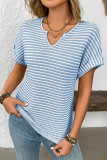 V-Neck Short Sleeved Loose Striped T-Shirt