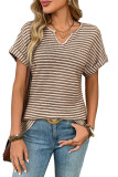 V-Neck Short Sleeved Loose Striped T-Shirt