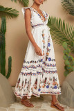 Holiday Style Printed V-Neck Ruffled Sleeve Dress