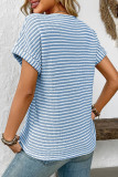 V-Neck Short Sleeved Loose Striped T-Shirt