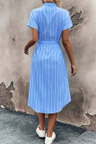 Retro Striped Short Sleeved Shirt Dress