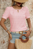 Solid Color Round Neck Button Short Sleeved T-Shirt