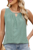 Round Neck Hollowed Out Pleated Sleeveless Vest
