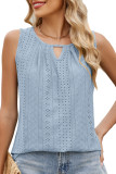 Round Neck Hollowed Out Pleated Sleeveless Vest
