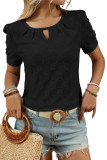 Solid Color Round Neck Button Short Sleeved T-Shirt