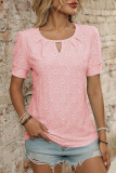 Solid Color Round Neck Button Short Sleeved T-Shirt