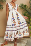 Holiday Style Printed V-Neck Ruffled Sleeve Dress